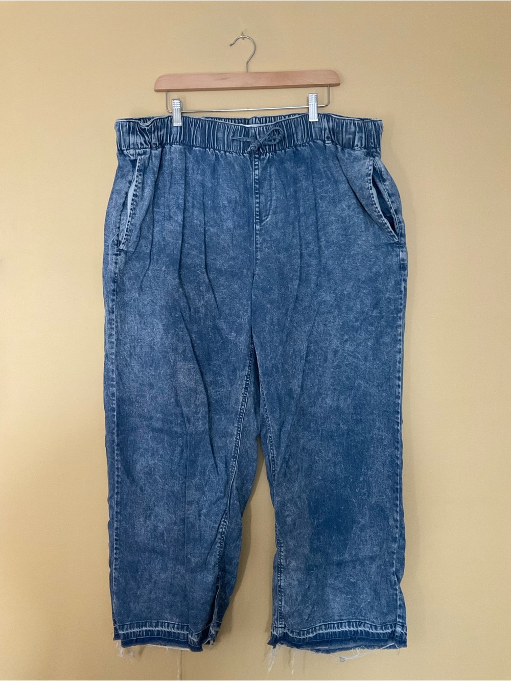 Lane Bryant Washed Blue Relaxed Denim Jeans with Drawstring Waist